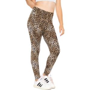 imageSTRETCH IS COMFORT Girls Cotton Stretch High Waisted Leggings and High Waist Biker Shorts Two Lengths to Choose  Size 414Brown Cheetah