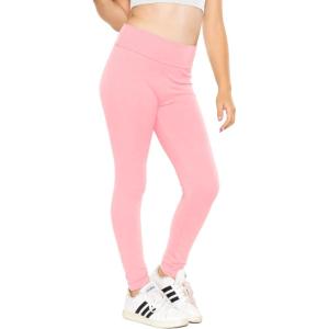 imageSTRETCH IS COMFORT Girls Cotton Stretch High Waisted Leggings and High Waist Biker Shorts Two Lengths to Choose  Size 414Light Pink