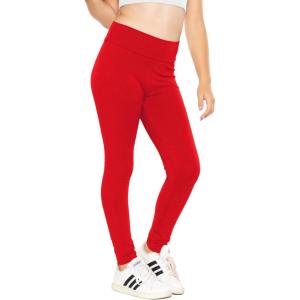 imageSTRETCH IS COMFORT Girls Cotton Stretch High Waisted Leggings and High Waist Biker Shorts Two Lengths to Choose  Size 414Red