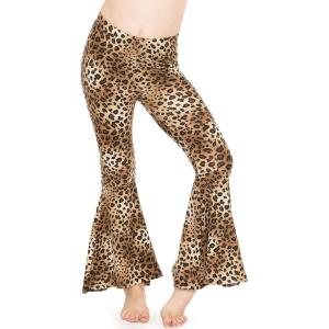 imageSTRETCH IS COMFORT Girls Stretch Bell Bottoms Flare Pants Little  Big Kid Ruffle Bootcut Leggings  Sizes 214Brown Cheetah