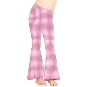 imageSTRETCH IS COMFORT Girls Stretch Bell Bottoms Flare Pants Little  Big Kid Ruffle Bootcut Leggings  Sizes 214Pink Gingham