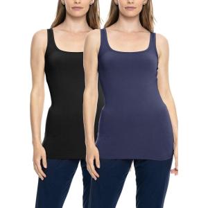 imageSTRETCH IS COMFORT Womens Oh So Soft Cropped and Long Length Tank Top  Small  5XBlack and Navy Blue