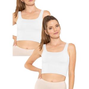 imageSTRETCH IS COMFORT Womens Oh So Soft Cropped and Long Length Tank Top  Small  5XWhite 2 Pack