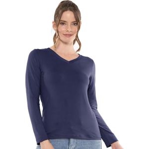 imageSTRETCH IS COMFORT Womens and Plus Oh So Soft Long Sleeve VNeck Tee Shirt  Small  3XNavy Blue