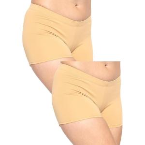 imageSTRETCH IS COMFORT Womens and Plus Size Nylon Booty Shorts  S3XBeige 2 Pack