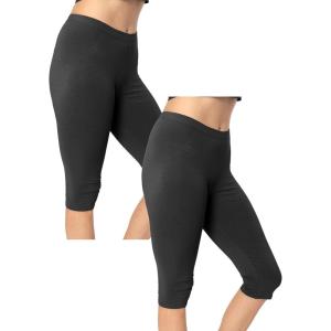 imageWomens and Plus Size KneeLength and Ankle Length LeggingsBlack 2 Pack