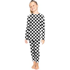imageSTRETCH IS COMFORT Oh So Soft Youth Girls Long Sleeve Crew and Leggings Set Includes Top and BottomCheckered Black and White