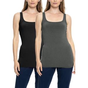 imageSTRETCH IS COMFORT Womens Oh So Soft Cropped and Long Length Tank Top  Small  5XBlack and Charcoal Gray