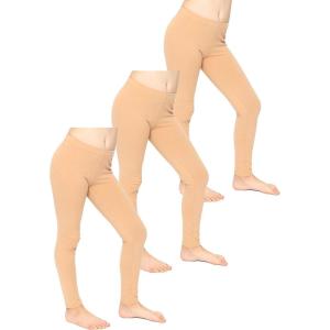 imageSTRETCH IS COMFORT Girls Cotton Footless Leggings Set of 3 Pieces  Stretchy  Size 214Beige
