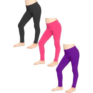 imageSTRETCH IS COMFORT Girls Cotton Footless Leggings Set of 3 Pieces  Stretchy  Size 214Black  Hot Pink  Purple