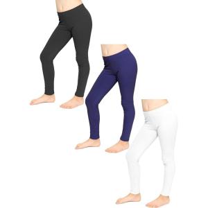 imageSTRETCH IS COMFORT Girls Cotton Footless Leggings Set of 3 Pieces  Stretchy  Size 214Black  Navy Blue  White