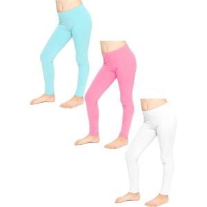 imageSTRETCH IS COMFORT Girls Cotton Footless Leggings Set of 3 Pieces  Stretchy  Size 214Mint  Light Pink  White