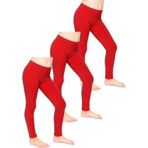 imageSTRETCH IS COMFORT Girls Cotton Footless Leggings Set of 3 Pieces  Stretchy  Size 214Red