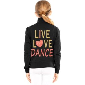 imageSTRETCH IS COMFORT Glitter  Live Love Dance  Mock Neck Jacket  Youth Sizes 416Live Love Dance Gold and Coral