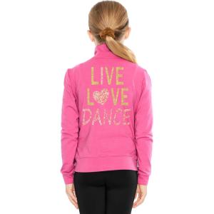 imageSTRETCH IS COMFORT Glitter  Live Love Dance  Mock Neck Jacket  Youth Sizes 416Raspberry Live Love Dance Gold and Coral