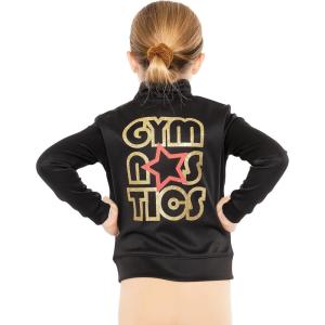 imageSTRETCH IS COMFORT Glitter  Gymnastics Jacket Mock Neck  Youth Size 416Gold Coral