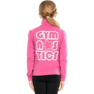 imageSTRETCH IS COMFORT Glitter  Gymnastics Jacket Mock Neck  Youth Size 416Raspberry White Coral