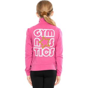 imageSTRETCH IS COMFORT Glitter  Gymnastics Jacket Mock Neck  Youth Size 416Raspberry White Gold