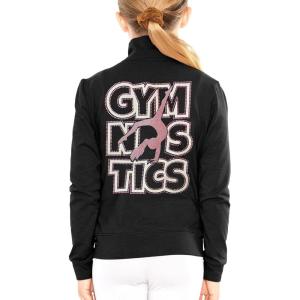 imageSTRETCH IS COMFORT Glitter  Gymnastics Jacket Mock Neck  Youth Size 416Rhinestones Pink Gymnast