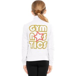 imageSTRETCH IS COMFORT Glitter  Gymnastics Jacket Mock Neck  Youth Size 416White Gymnastics Gold Coral