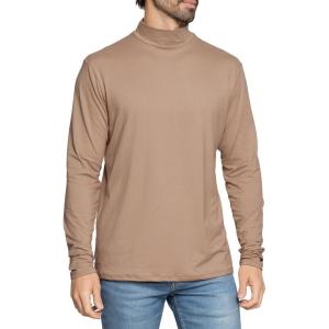 imageSTRETCH IS COMFORT Mens Oh So Soft Mock Neck Long Sleeve Shirt Perfect for Casual Wear Stylish Classic Fit  Small5XMocha