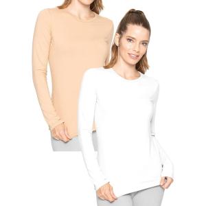 imageWomens Oh So Soft Pullover Long Sleeve Top  2 Pack  Base Layer Small to 3XBeige  White