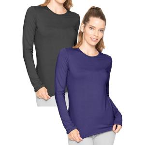 imageWomens Oh So Soft Pullover Long Sleeve Top  2 Pack  Base Layer Small to 3XBlack  Navy Blue