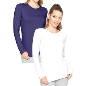 imageWomens Oh So Soft Pullover Long Sleeve Top  2 Pack  Base Layer Small to 3XNavy Blue  White