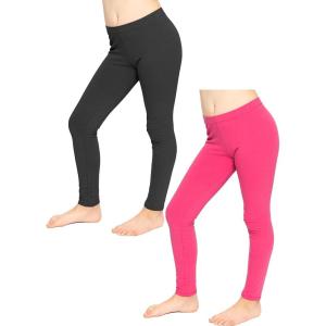 imageSTRETCH IS COMFORT Girls 2 Pack Cotton Footless Leggings  Stretchy  Size 214Black  Hot Pink