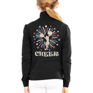 imageSTRETCH IS COMFORT Girls Glitter  Cheer  Jacket Mock Neck  Youth Size 416Red White Blue Fireworks