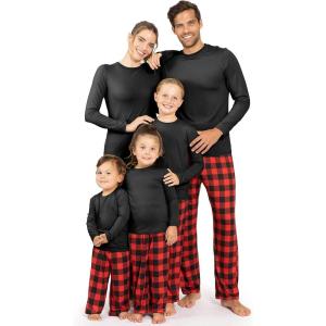 imageSTRETCH IS COMFORT Matching Family Christmas Holiday Set for Adults Kids ToddlerBlack  Buffalo Plaid