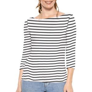 imageSTRETCH IS COMFORT Womens and Plus Oh So Soft  and Long Sleeve Boat Neck TopNautical Black Stripes