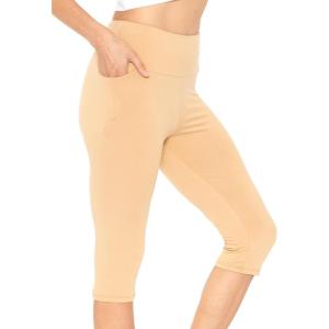 imageSTRETCH IS COMFORT Women and Plus Size High Waist Biker Shorts Full and Knee Length Leggings with PocketBeige