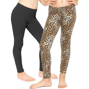 imageGirls 2 Pack Oh So Soft Footless Leggings  Stretchy  Size 214  Made in USABlack  Brown Cheetah