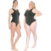 imageSTRETCH IS COMFORT Womens and Plus Oh So Soft High Neck Bikini Leotard Bodysuit with Snap ClosureCharcoal Gray