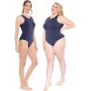 imageSTRETCH IS COMFORT Womens and Plus Oh So Soft High Neck Bikini Leotard Bodysuit with Snap ClosureNavy Blue