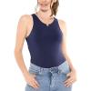 imageSTRETCH IS COMFORT Womens and Plus Oh So Soft High Neck Bikini Leotard Bodysuit with Snap ClosureNavy Blue