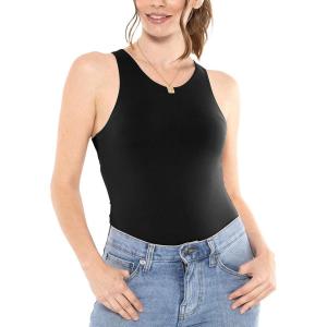 imageSTRETCH IS COMFORT Womens and Plus Oh So Soft High Neck Bikini Leotard Bodysuit with Snap ClosureBlack