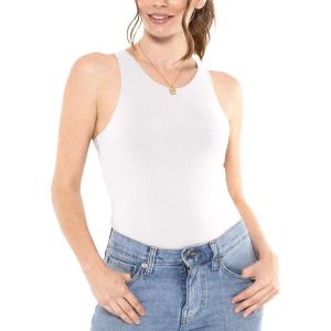 imageSTRETCH IS COMFORT Womens and Plus Oh So Soft High Neck Bikini Leotard Bodysuit with Snap ClosureWhite