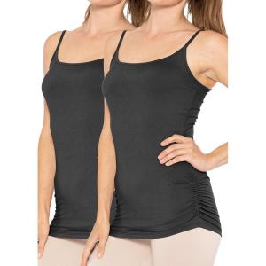 imageSTRETCH IS COMFORT Womens Oh So Soft Ruched HIPS Long Camisole 2 PackBlack