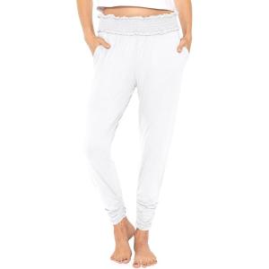 imageSTRETCH IS COMFORT Womens Smocked Waistband Joggers with Pockets Ruched Ankle White Small