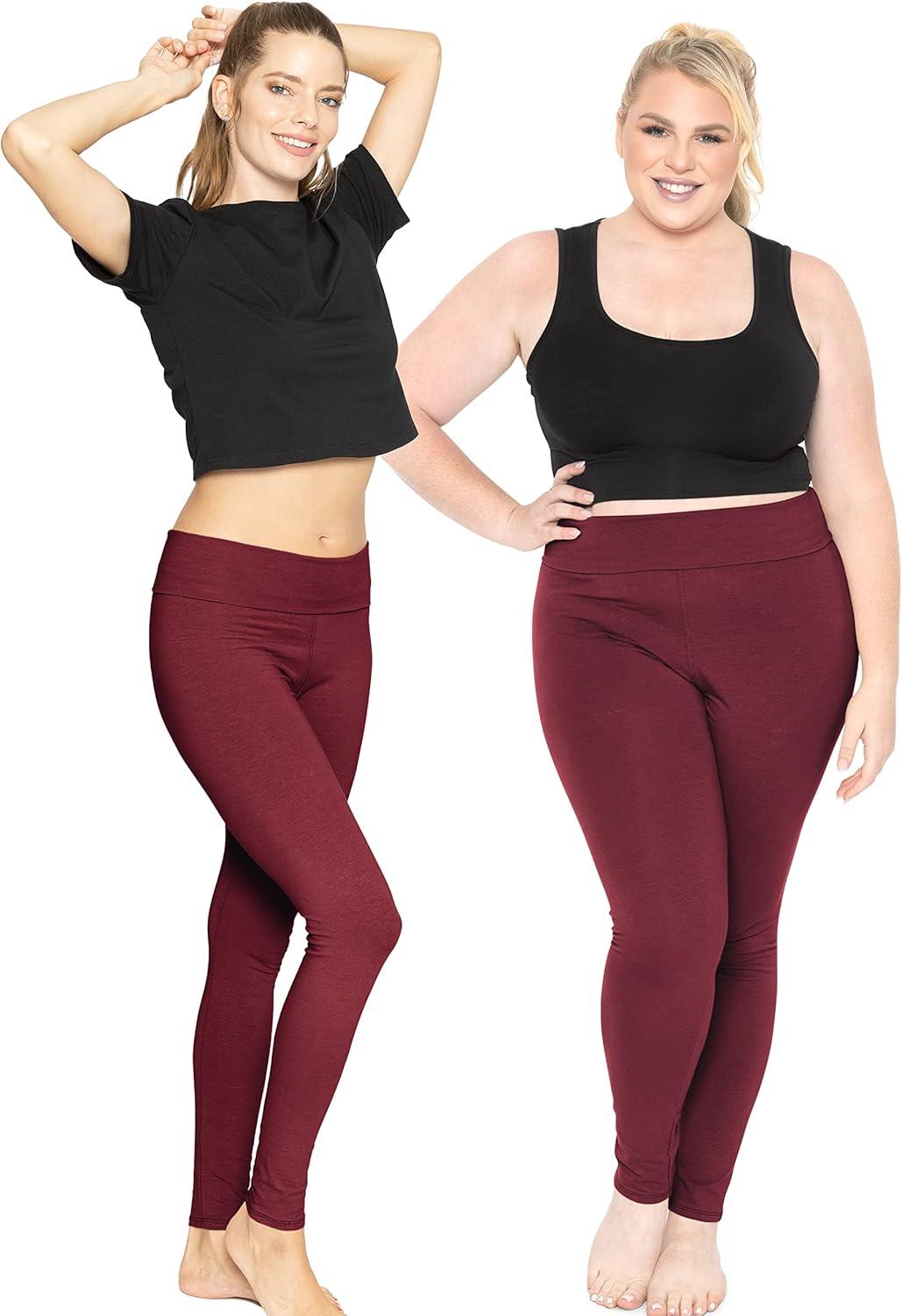 imageSTRETCH IS COMFORT Womens Cotton Foldover Full Length Leggings Burgundy Medium