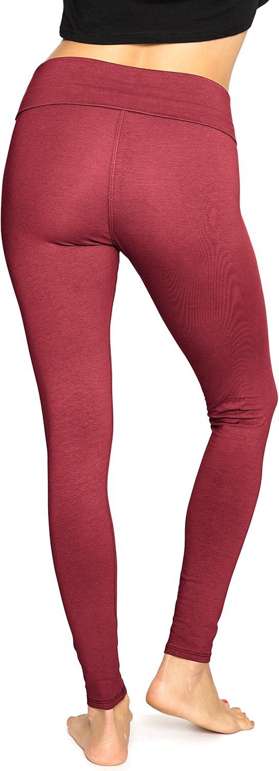 imageSTRETCH IS COMFORT Womens Cotton Foldover Full Length Leggings Burgundy Medium