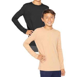 imageBoys Oh So Soft Long Sleeve Top  2 Pack  Ultra Soft  Youth Size 4 to 14Black  Beige