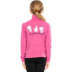 imageSTRETCH IS COMFORT Girls Glitter  Gymnastics Cats Jacket Mock Neck  Youth Size 412Rapberry White Cats