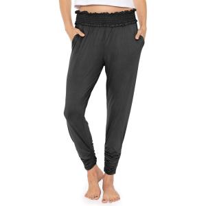 imageSTRETCH IS COMFORT Womens Smocked Waistband Joggers with Pockets Ruched Ankle Black Small