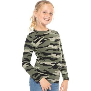 imageSTRETCH IS COMFORT Youth Girls Oh So Soft Long Sleeve Crew Neck Top  Sizes 216  Essential BasicsGreen Camo