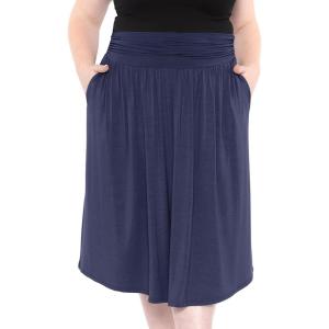 imageSTRETCH IS COMFORT Womens and Plus Size Casual Ruched Below Knee Length Midi Skirt with PocketsNavy Blue