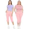 imageSTRETCH IS COMFORT Womens and Plus Size Cotton Straight Leg Cropped Pants with Pockets  Soft and Casual  S5XLLight Pink