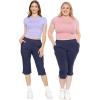 imageSTRETCH IS COMFORT Womens and Plus Size Cotton Straight Leg Cropped Pants with Pockets  Soft and Casual  S5XLNavy Blue